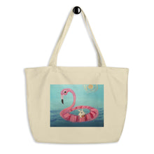 Load image into Gallery viewer, Flamingo Floating Large organic tote bag