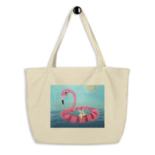 Load image into Gallery viewer, Flamingo Floating Large organic tote bag