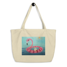 Load image into Gallery viewer, Flamingo Floating Large organic tote bag
