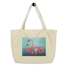 Load image into Gallery viewer, Flamingo Floating Large organic tote bag
