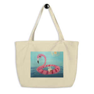 Flamingo Floating Large organic tote bag